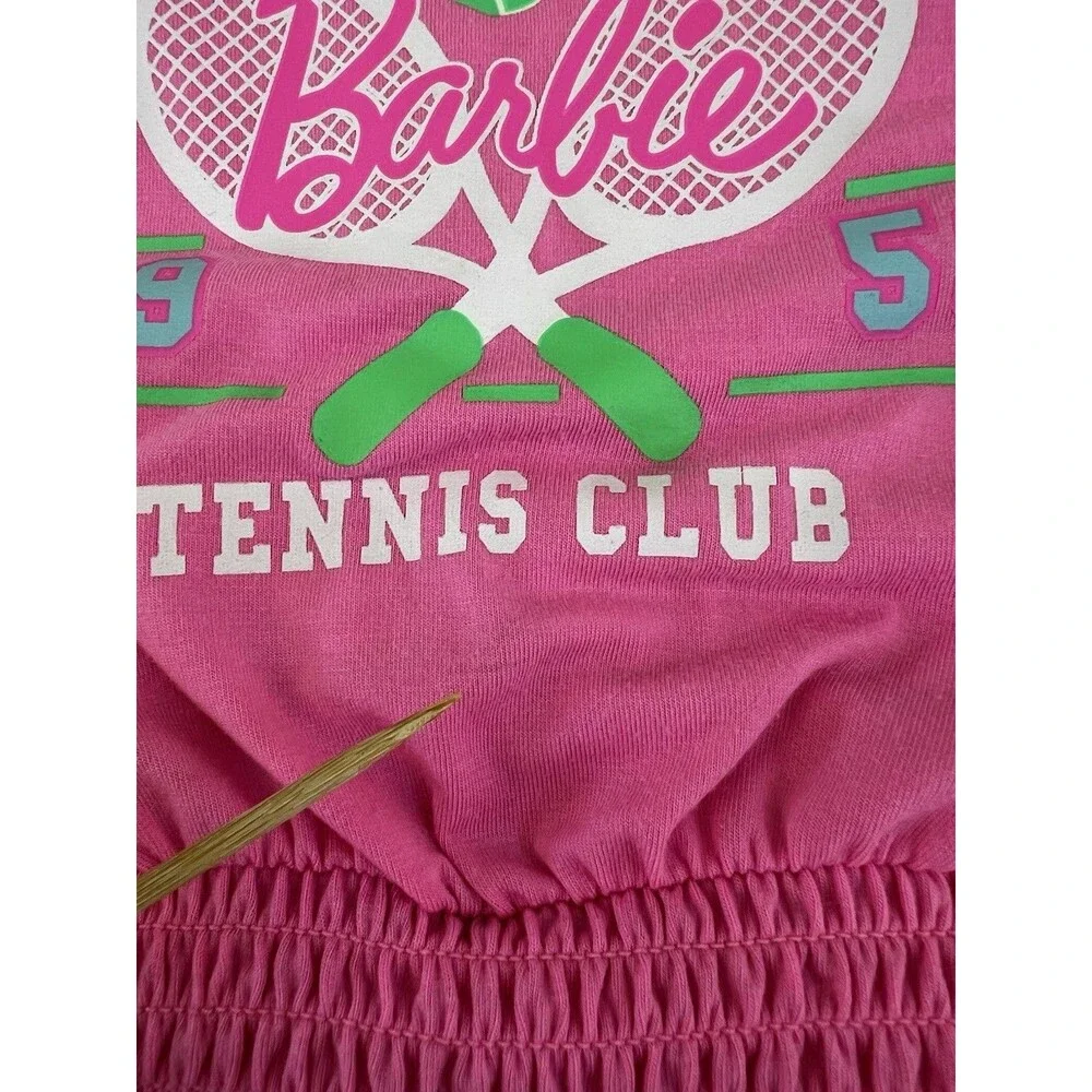 Malibu Barbie Sleeveless Graphic Print Romper Flowy Skirt Skort Tennis L 10-12